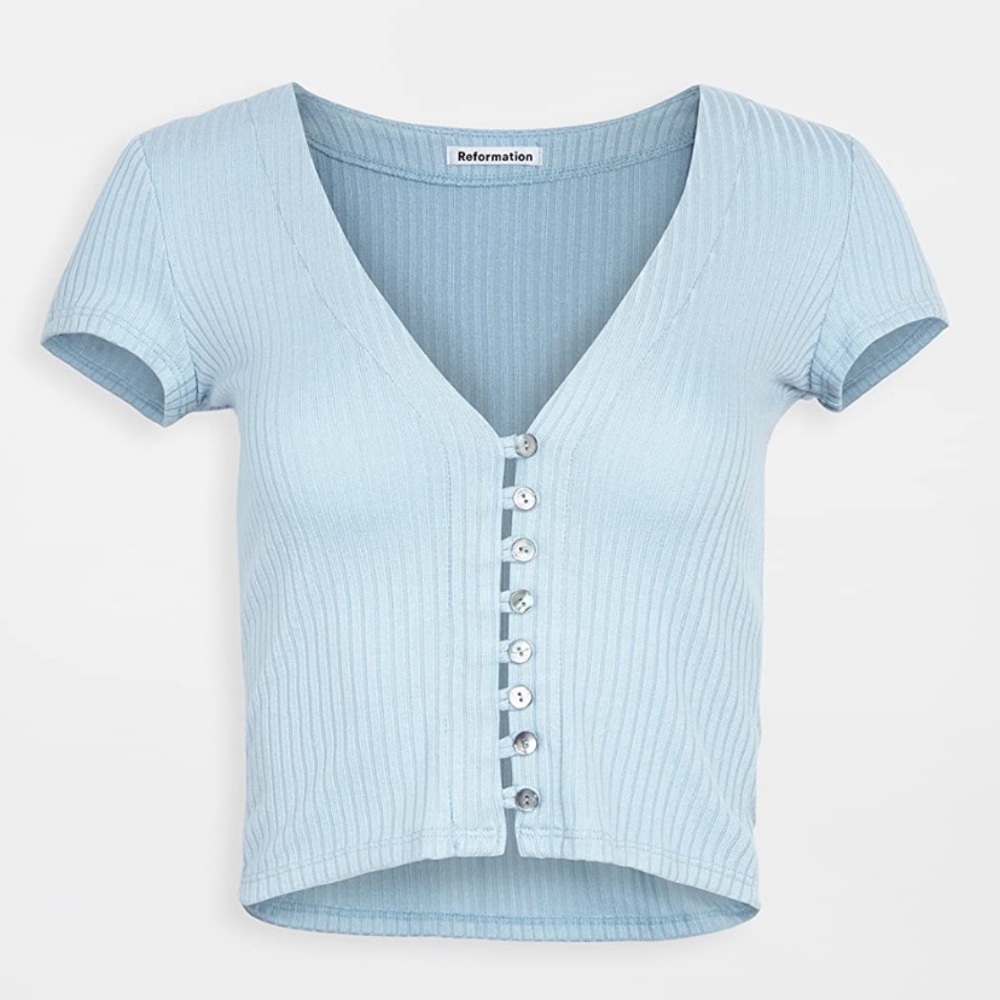 Reformation Nella Knit Top Short Sleeve in Sky Blue Size Small